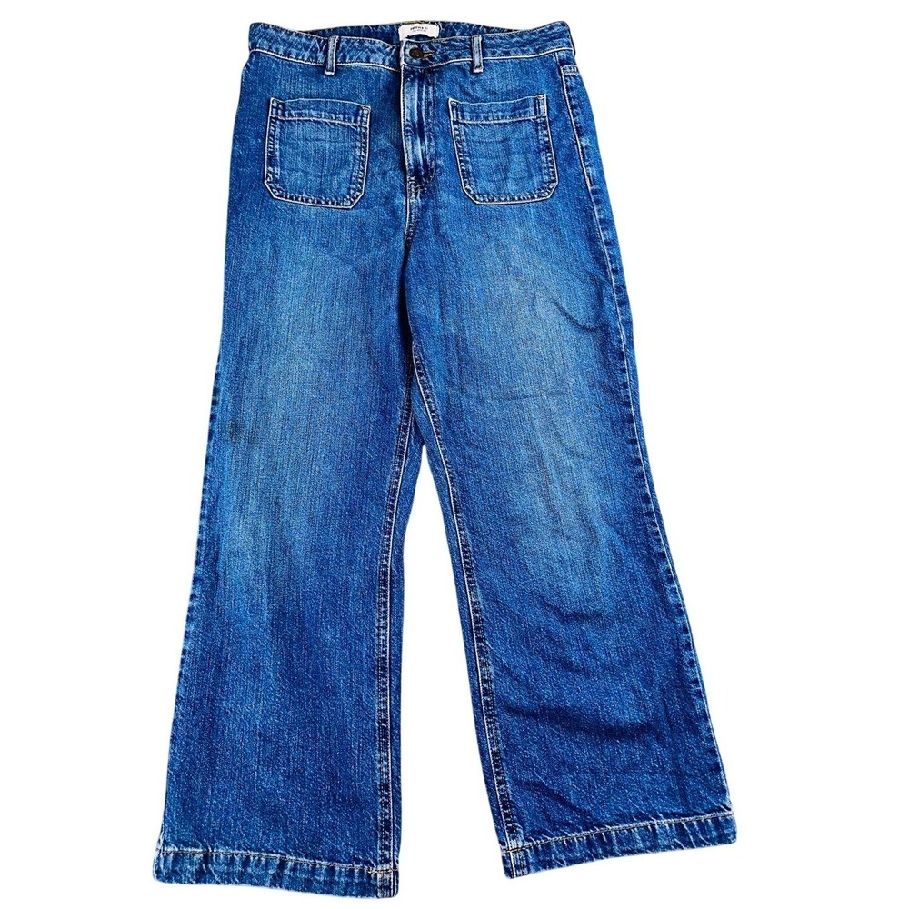 Forever 21 Premium Denim Jeans Women 30 Blue High Rise Wide Leg Patch‎ Pockets